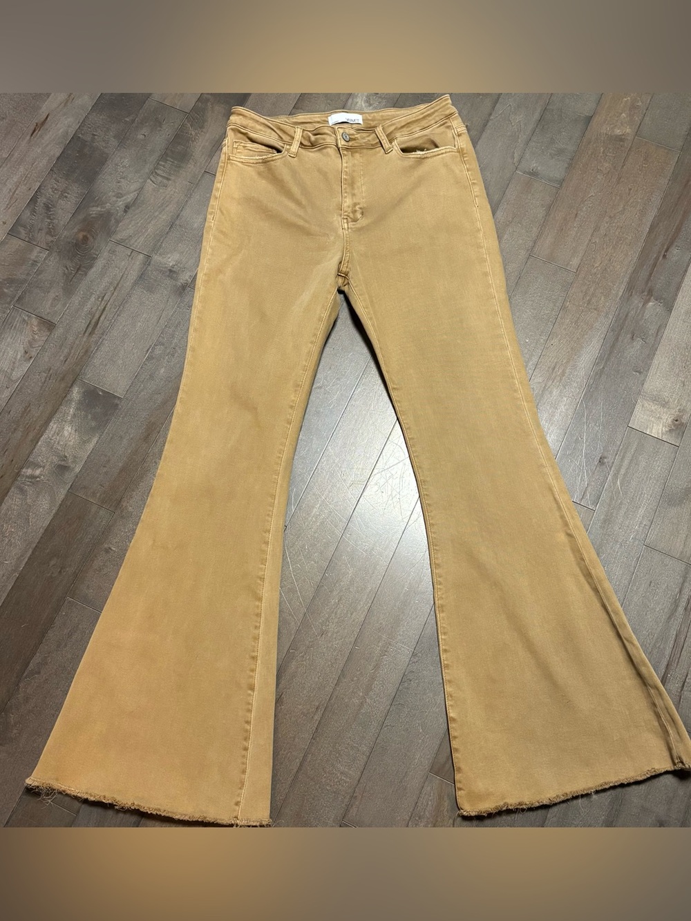 Vervet High Rise Flare Jeans Women’s 31 Tan Stretch Raw Hem 33 Inseam